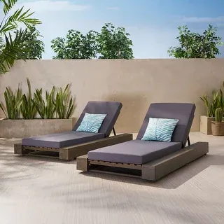 Broadway Outdoor Acacia Wood Chaise Lounge and Cushion Sets (Set of 2) by Christopher Knight Home - Sandblast Gray Finish+Dark Gray