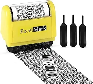 ExcelMark Rolling Identity Theft Guard Stamp (ID Theft Stamp with Refill Ink)