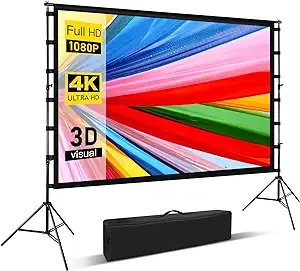 Projector Screen with Stand, 150 inch Indoor Outdoor Portable Projection Scre...