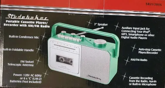 SB2130TS Portable Cassette Player/Recorde<wbr/>r with AM/FM Radio (Teal/Silver)