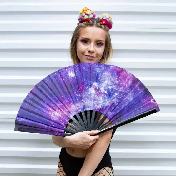 GloFX Folding Fan - Galaxy - Large Rave Clack Folding Hand Fan for Men/Women - for EDM, Music Festival, Club, Event, Party, Dance, Performance, Decoration, Gift