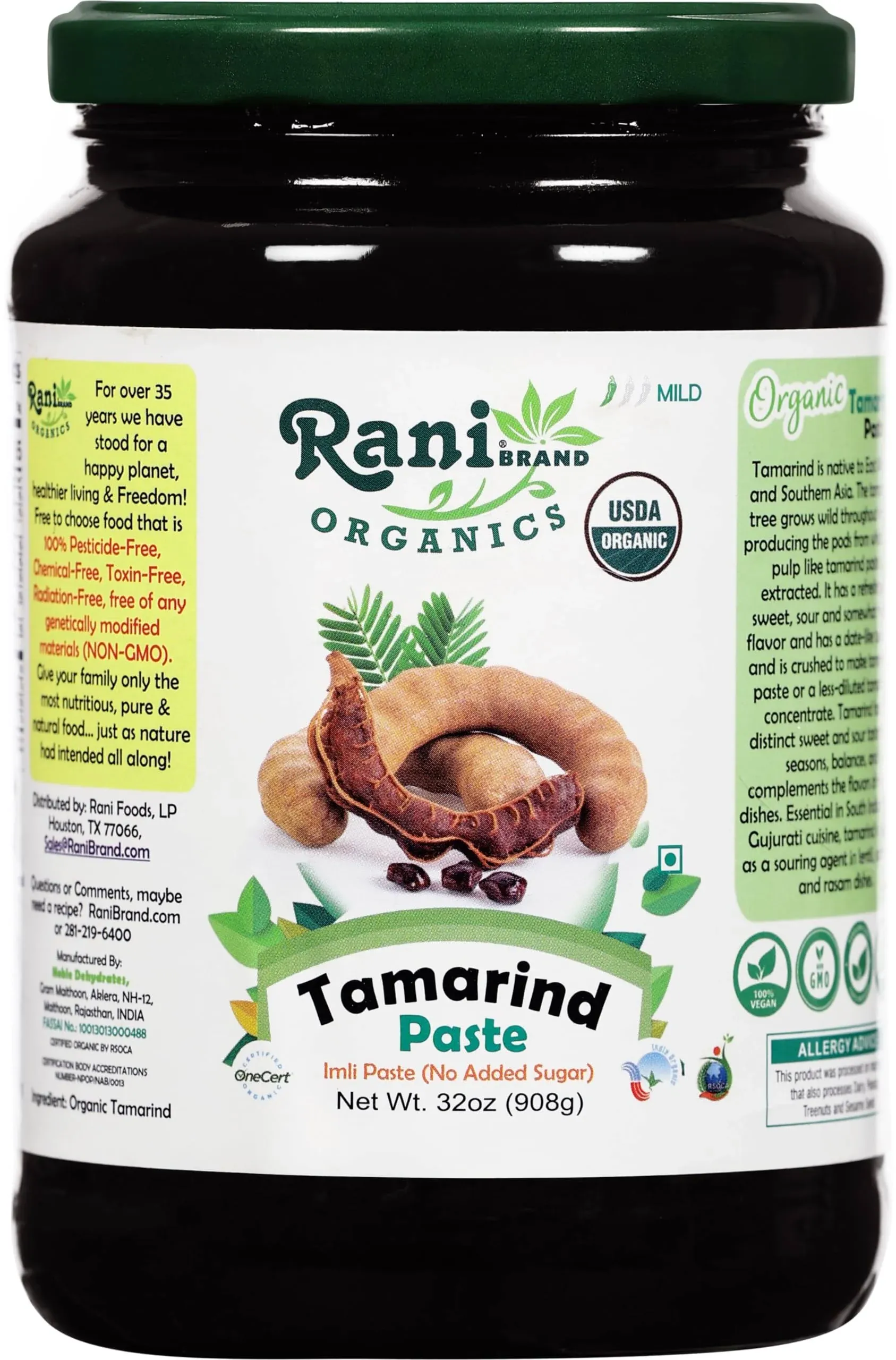 Rani Organic Tamarind Paste (Imli Paste) 32oz (2lbs) 908g Glass Jar