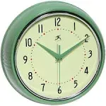 Retro Wall Clock 9.5 Inch Kitchen 50&#039;s Vintage Design Round Silent Metal Green