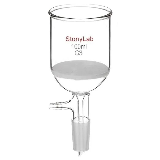 StonyLab Borosilicate Glass Buchner Filtering Funnel with Fine Frit(G3), 56mm Inner-Diameter, 60mm Depth, with 24/40 Standard Taper Inner Joint and Vacuum Serrated Tubulation (100ml)