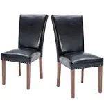 COLAMY Upholstered Parsons Dining Chairs Set of 2, PU Leather Dining Room Kitchen Side Chair with Nailhead Trim and Wood Legs - Black