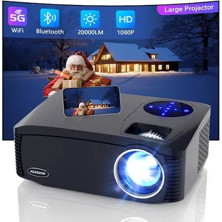 Native 1080P 5G WiFi Bluetooth Projector, AILESSOM 20000LM 450" Display Support 4K Movie Projector, High Brightness for Home Theater and Business, Compatible with iOS/Android/TV Stick/PS4/HDMI/PPT/USB