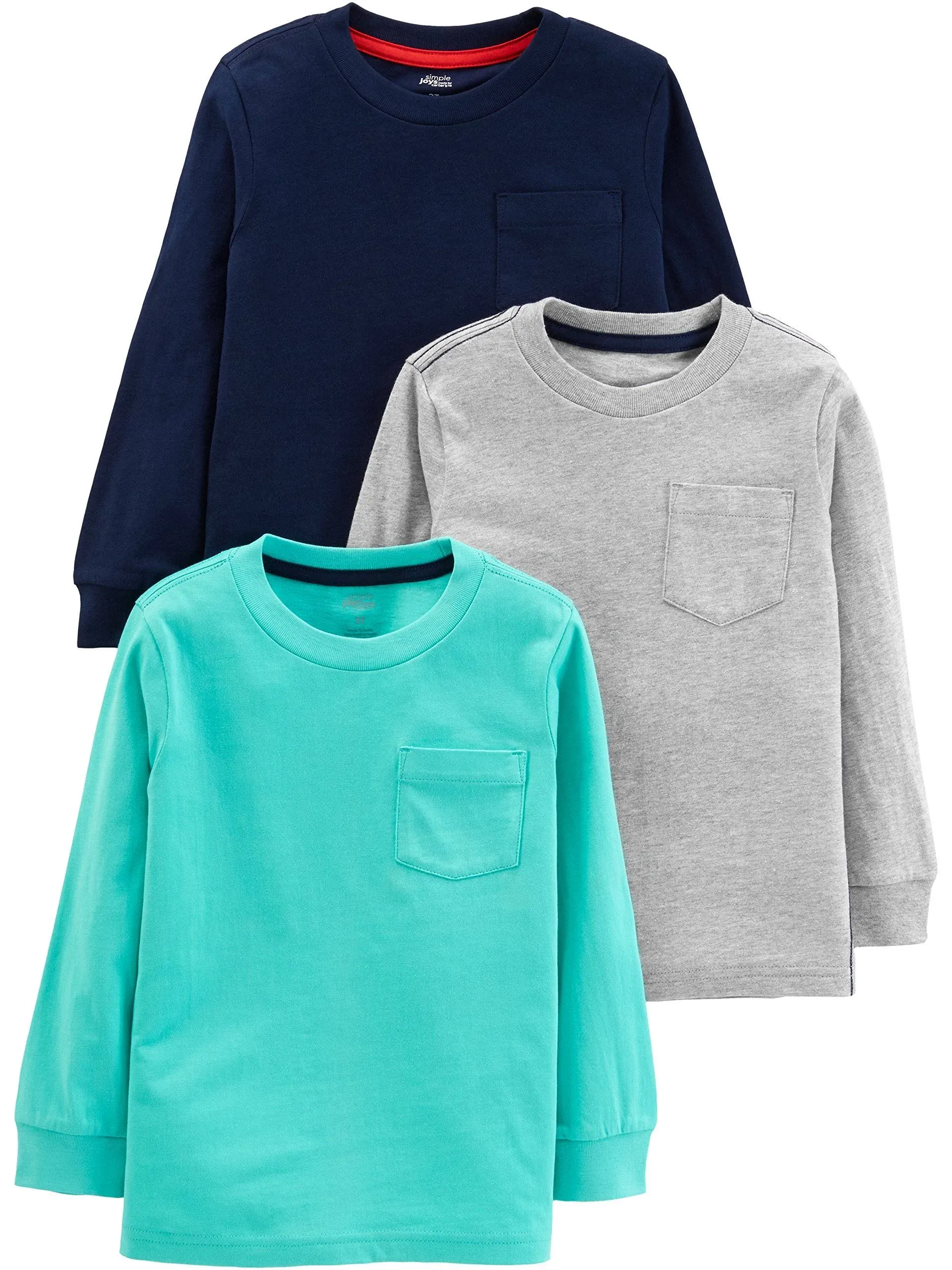 Simple Joys by Carter's Boys' Toddler 3-Pack Solid Pocket Long-Sleeve Tee Shirts