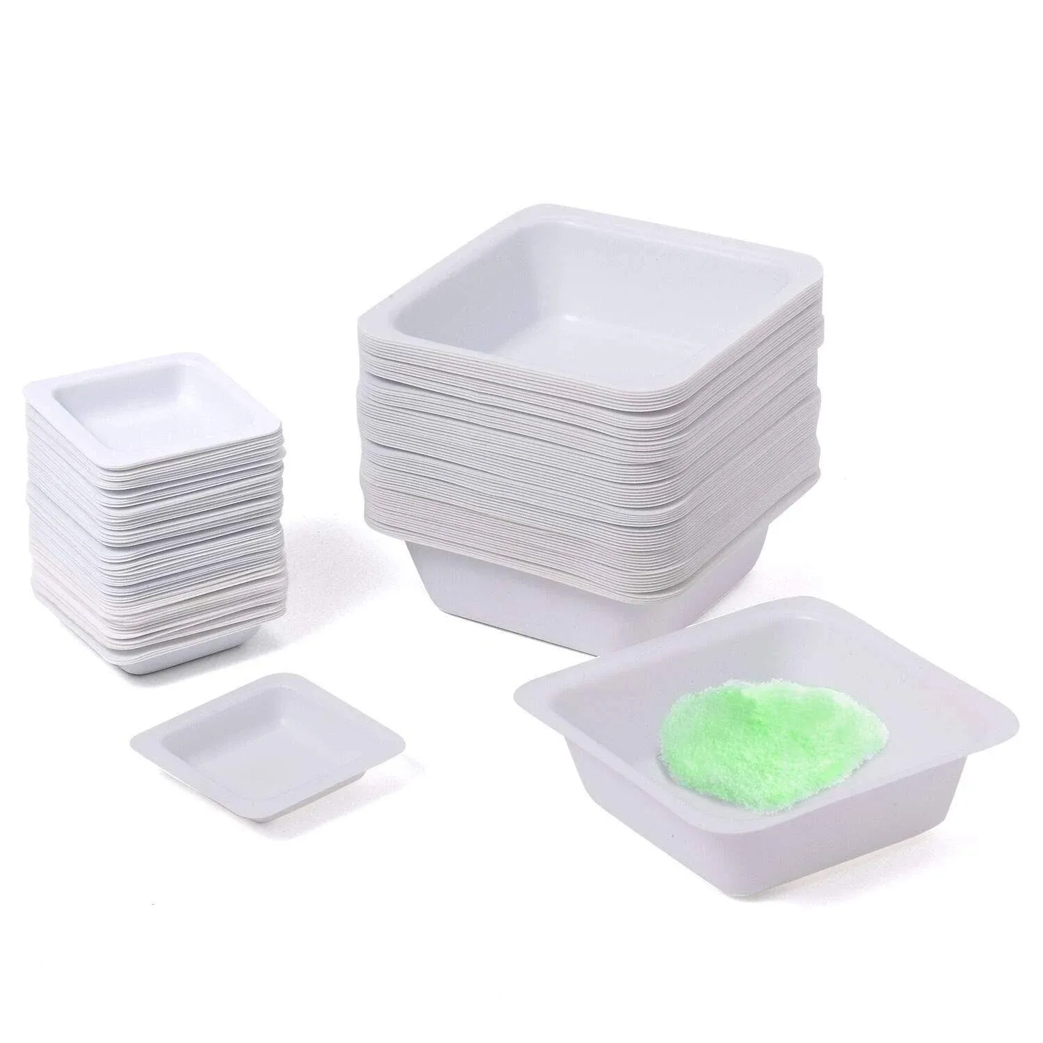 Young4us 7ml 100ml Weigh Boat Set, 100 Pack Small & Large Lab Weighing Dishes for Measuring, Storing, Mixing Powders & Liquids with Easy Pour Design