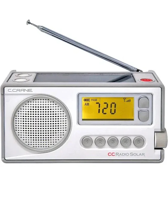 C. Crane CCRadio Solar Wind-up Portable Emergency Crank Digital Radio AM, FM, NOAA Weather & Alert, Built in LED Flashlight and Cellphone