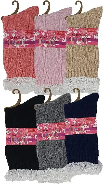 6 Pairs Womens Cable Knit Winter Wool Thermal Boot Crew Socks *You Choose Style