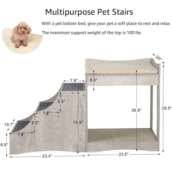 Unipaws UH5141 Pet Bunk Bed with Removable Step for Dogs & Cats