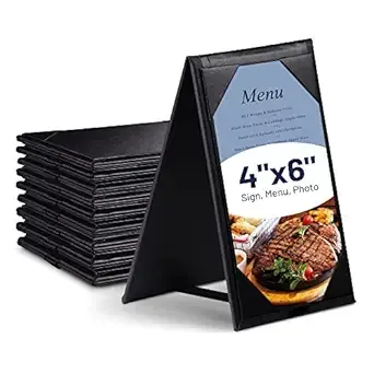 WeChef 10 Pack 4x6inches Double-Sided Menu A-Frame Holder Table Tent Restaurant Cafe Black Leatherette