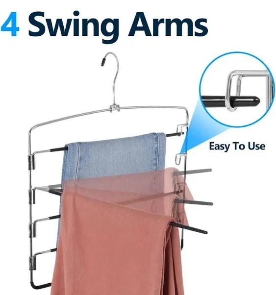 Pants Hangers 4 Pieces,5 Tier Closet Organizers and Storage Clothes Hangers,H...