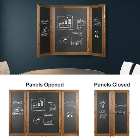 Excello Global Products 40" x 60" Wooden Wall Mounted Folding Chalkboard (Brown)