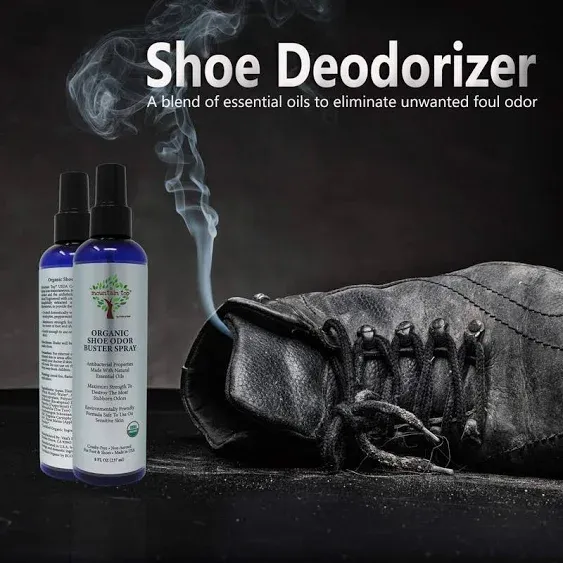 MOUNTAIN TOP Organic Shoe Odor Buster Spray (8oz) Maximum Strength Deodorizes & Removes Bad Smells with Eucalyptus, Peppermint, Tea Tree & Lemongrass Oils