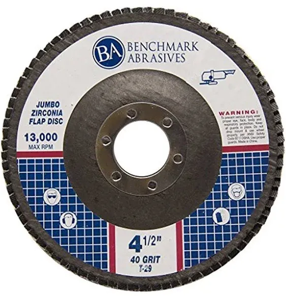 Benchmark Abrasives 4.5" x 7/8" Premium High Density Jumbo Zirconia Type 29 Flap Disc 40 Grit - 10