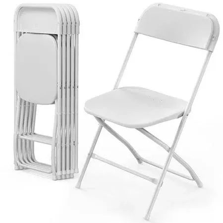 VINGLI 10 Pack White Plastic Folding Chair, Indoor Outdoor Portable Stackable Co