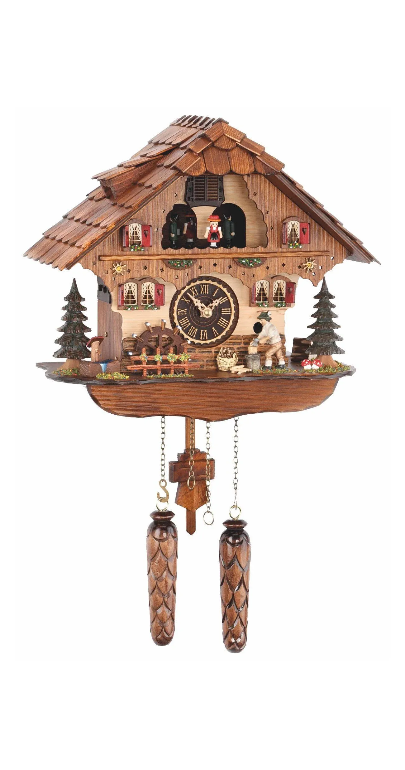 Quartz Cuckoo Clock Black Forest House with Moving Wood Chopper