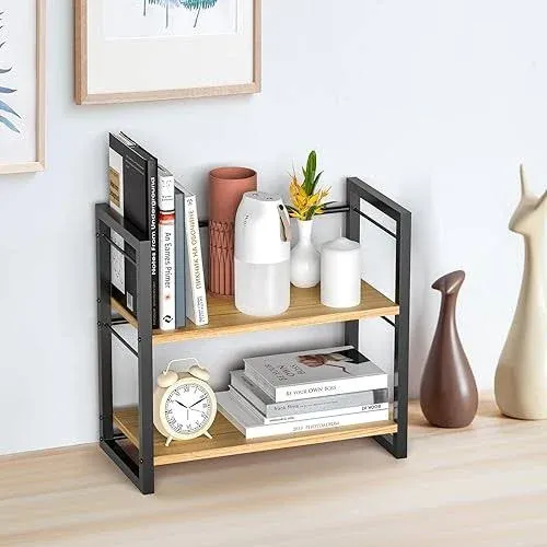 Office Desk Shelf Organizer, Wood Desktop Bookshelf Supplies Storage Rack, Sh...