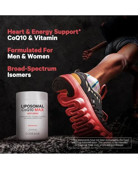 Codeage Liposomal Coq10 Max, Vitamin E Tocopherols & 250 mg Coenzyme Q10, Cardiovascular Support - 60ct - White