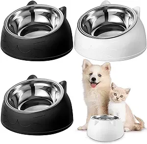 4 Pcs Raised Cat Food Bowls Stainless Steel Cat Bowl Tilted 15° Elevated Cat Bowls Non Spill Kitten Puppy Food Bowl Slanted Dog Bowl Elevated Dish for Pets Dog Feeder Feeding Bowl for Cat (13.53oz)