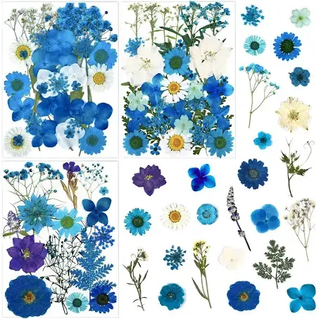 85 Pcs Blue Pressed Dried Flowers for Resin Molds, Real Natural Flowers Leaves Bulk for DIY Art Nail Crafts, Jewelry, Candle, Soap Making