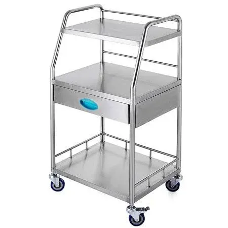 VEVOR Utility Cart with 3 Shelves Shelf Stainless Steel with Wheels Rolling Cart Commercial Wheel Dental Lab Cart Utility Services (3 Shelves/ 1 Drawer)