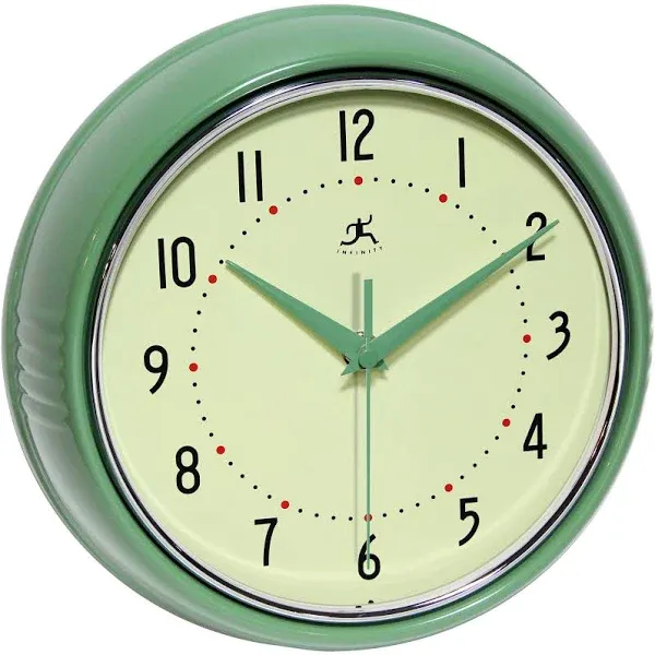 Infinity Instruments Round Metal Retro Wall Clock, Green