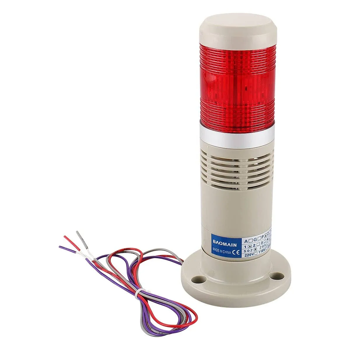 Baomain Alarm Warning Continuous Light 110V AC Industrial Buzzer Red LED Signal 