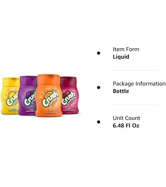 Crush, Variety Pack, Liquid Water Enhancer New, Better Taste! (4 Bottles, Makes 96 Flavored Water Drinks) Sugar Free, Zero Calorie