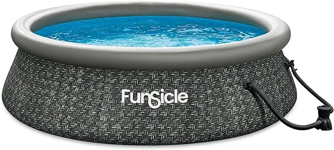 Funsicle 10' x 30" Quickset Designer Round Inflatable Ring Top Outdoor Above Ground Swimming Pool with Filter Pump and Pool Filter, Dark Herringbone