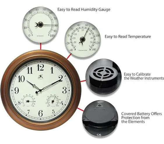 Infinity Instruments LTD. Craftsman 18 inch Copper Petina Outdoor Clock Therm...