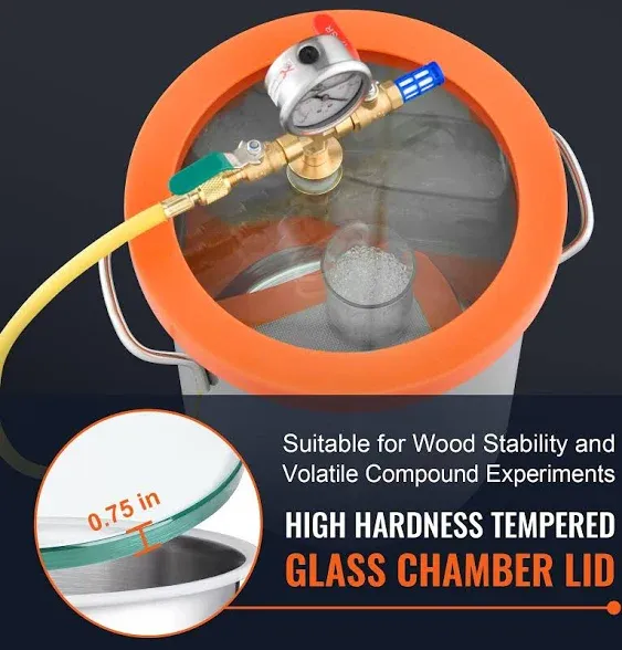 VEVOR 3 Gallon Vacuum Chamber, Upgraded Tempered Glass Lid Vacuum Degassing Chamber, 304 Stainless Steel Chamber, for Stabilizing Wood, Resin Degassing, Silicone Degassing and Plaster Degassing