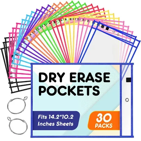 SUNEE Dry Erase Pockets 30 Pack