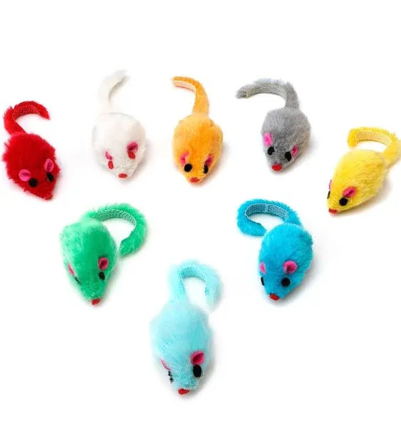 Chiwava 36pcs 4.1" Furry Cat Toy Mice Rattle Small Mouse Kitten Interactive Play Assorted Color