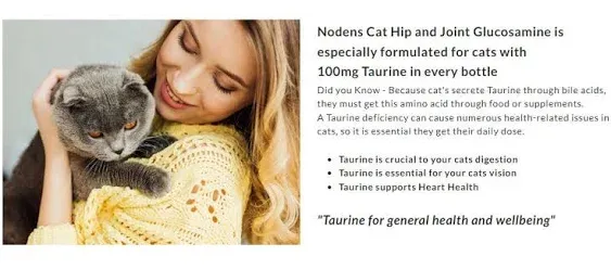 Nodens - Pet Health Nodens Cat Hip and Joint Glucosamine for Cats with Chondroitin and Opti-MSM Hyaluronic Acid for Improved Joint Flexibility