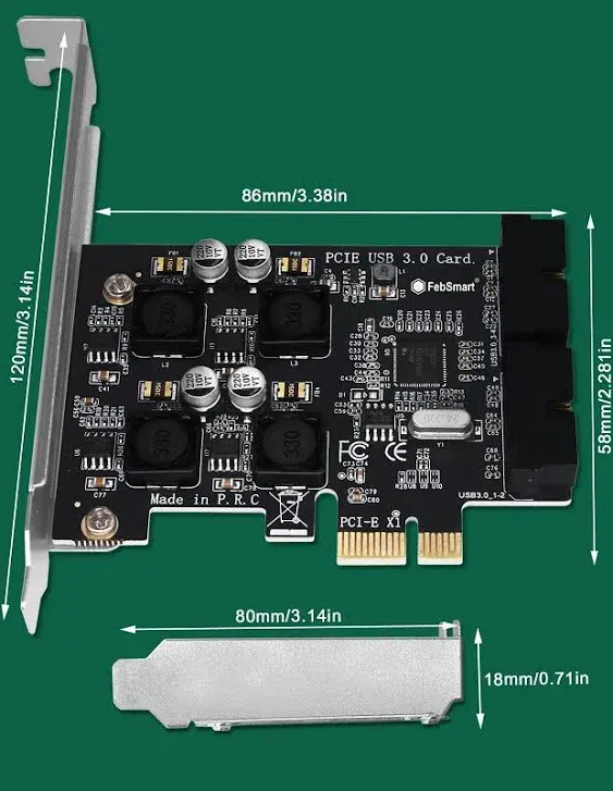 Febsmart 2X 19Pin USB 3.0 Header Ports PCIE USB 3.0 5Gbps Expansion Card for Win