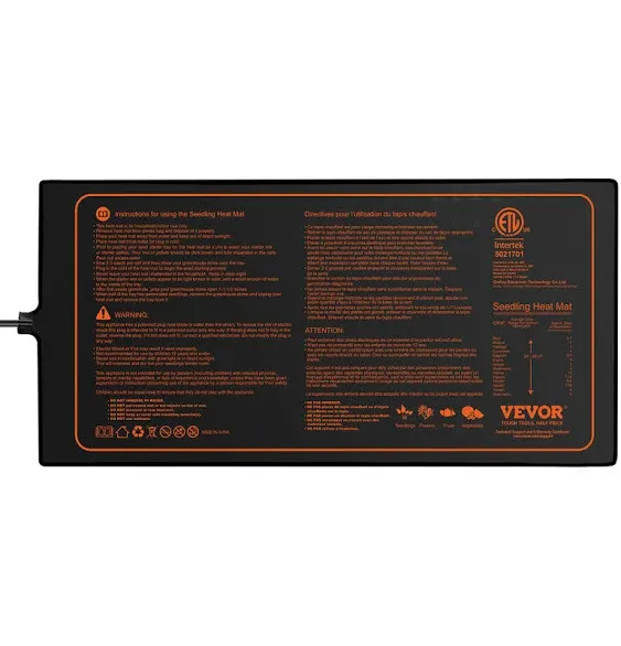 VEVOR 1 Pack Seedling Heat Mat, MET-Certified, Waterproof Plant Warming pad for Seed Starting, Germination, Indoor Gardening, Hydroponic, Greenhouse, 10"x 20.75" 1-Pack, Black