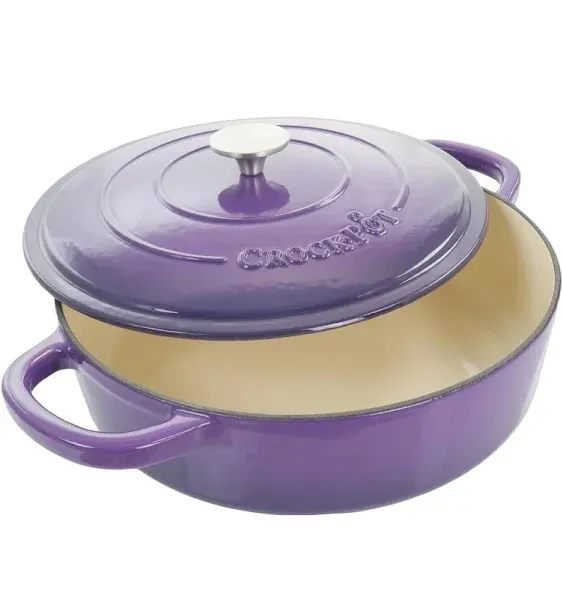 Crock-Pot Artisan 2 Piece 5 Quart Enameled Cast Iron Braiser with Lid in Lavender