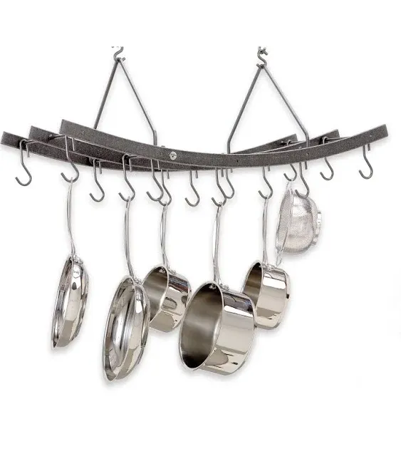 Reversible Arch Ceiling Pot Rack in Hammered Steel