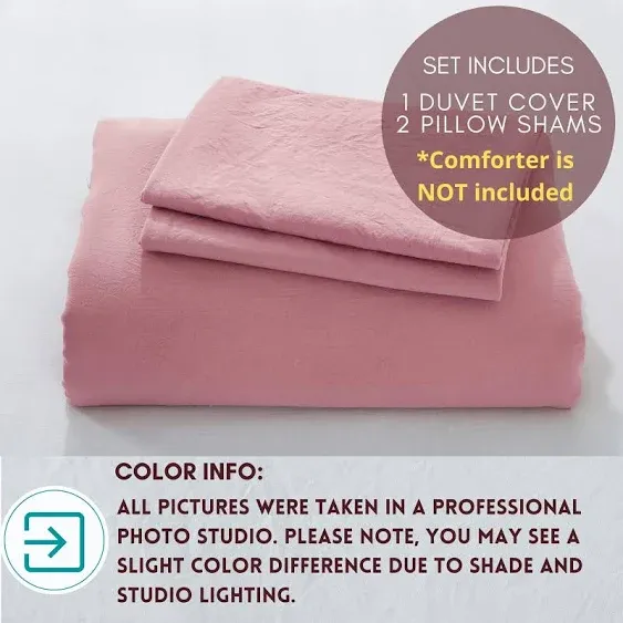 Queen Size Duvet Cover - 3 Piece Bedding Set (1 Duvet Cover & 2 Pillow Cases) Soft Prewashed Comforter Cover w/Zipper Closure & Corner Ties - No Comforter (90" X 90", Pastel Mauve)