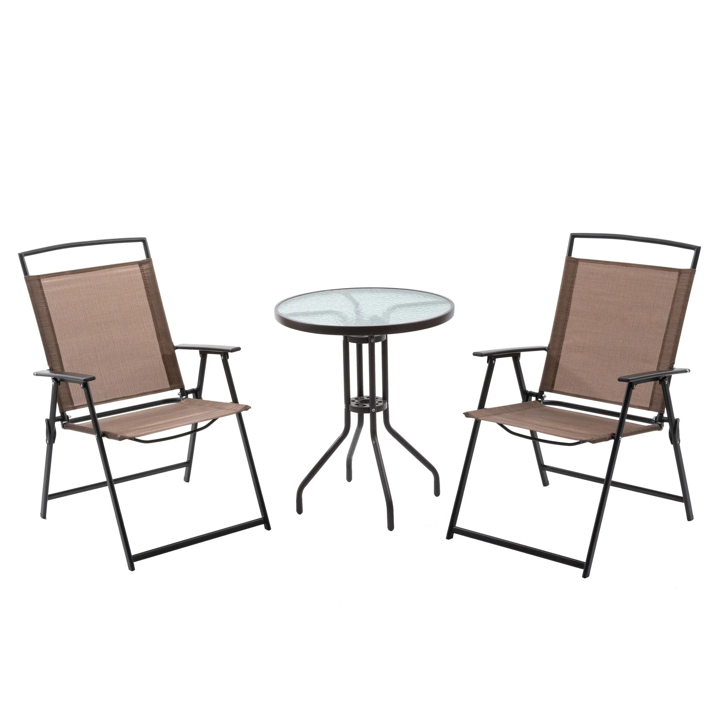 Crestlive Products 3-Piece Metal Round Outdoor Bistro Set in Brown