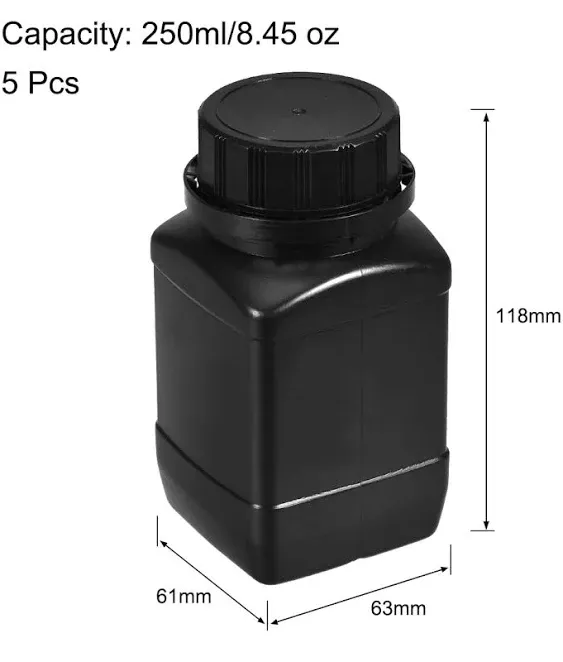 5pcs Plastic Lab Chemical Reagent Bottle 250ml 8.45 oz Storage Bottles Black