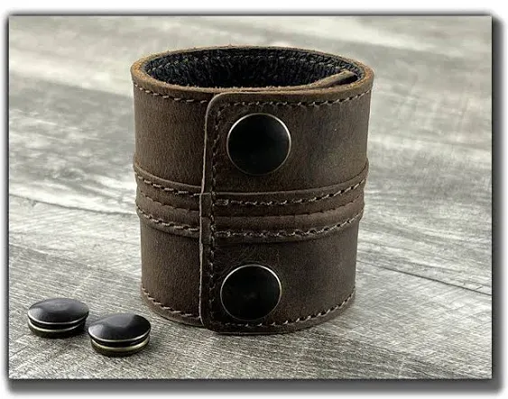 Anthology Gear Stylish Leather Cuff Bracelet Full Grain Wide Wristband for Men and Women (Unisex) Adjustable to 6" or 7 1/4"