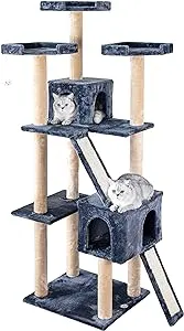 Go Pet Club Everyday Value 71in Cat Tree Kitty Tower Kitten with Dual Condos and Double Scratching Boards Indoor Cat Activity Center Furniture, Gray/Beige