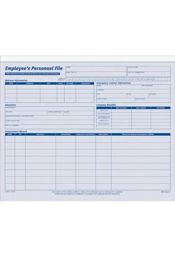 Adams Employee's Personnel File Folder