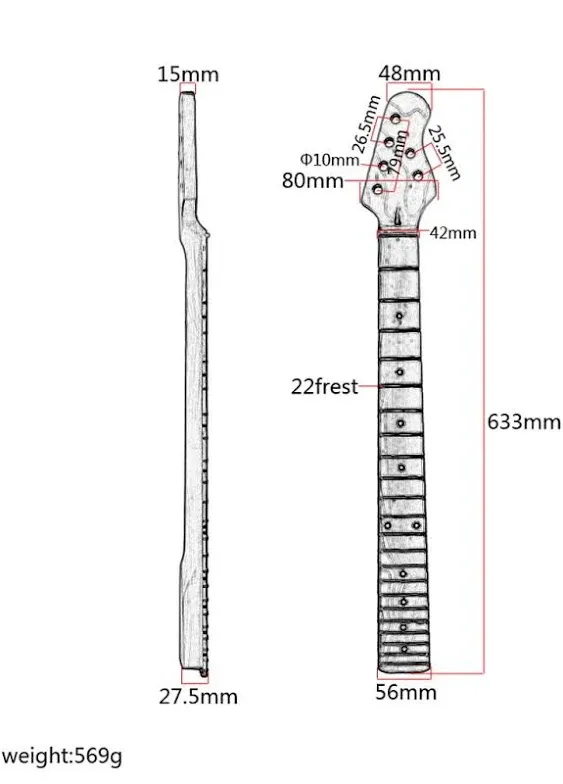 Alnicov Electric Guitar Neck,Maple 22 Frets Fingerboard Compatible 4x2 Headstock for ST Guitar Parts Replacement