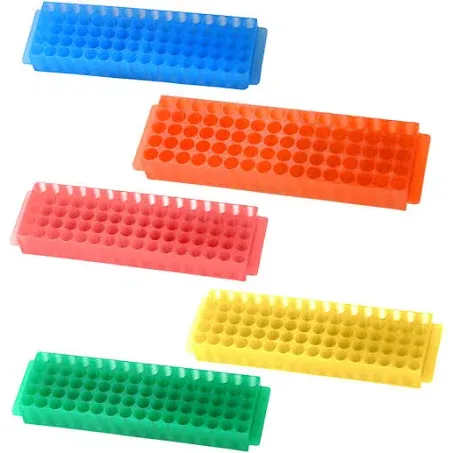 0061 Assorted Polypropylene Microcentrifuge PCR Tube Rack, 80-Well, Pack of Five