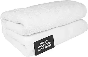 SALBAKOS 40"x80" Turkish Cotton Bath Sheet, Luxury, Eco-Friendly Large Oversized (40x80, White)