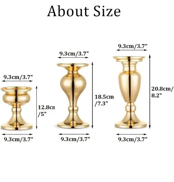 Sziqiqi Pillar Candleholder Set for Candle Holder Centerpieces, Table Mantel Fireplace Decoration Set of 3 Gourd-Shaped Design Gold